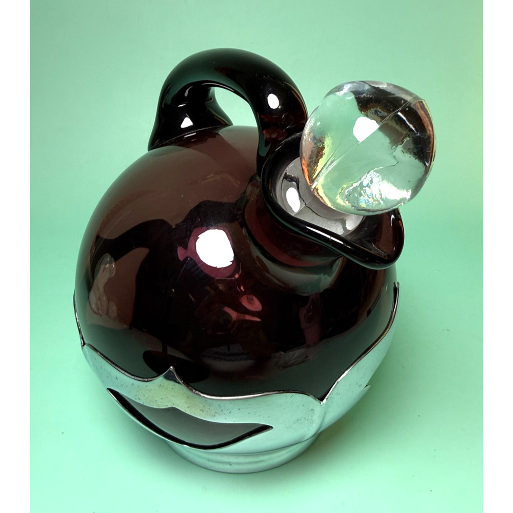 Vintage Farber Brothers Krome Kraft Amethyst Glass Decanter Ball Pitcher Stopper - Picture 2 of 10